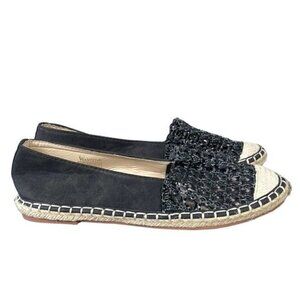 New Wanted Bristal Open Weave Cap Toe Espadrille Flats Loafer Shoes Black 6.5